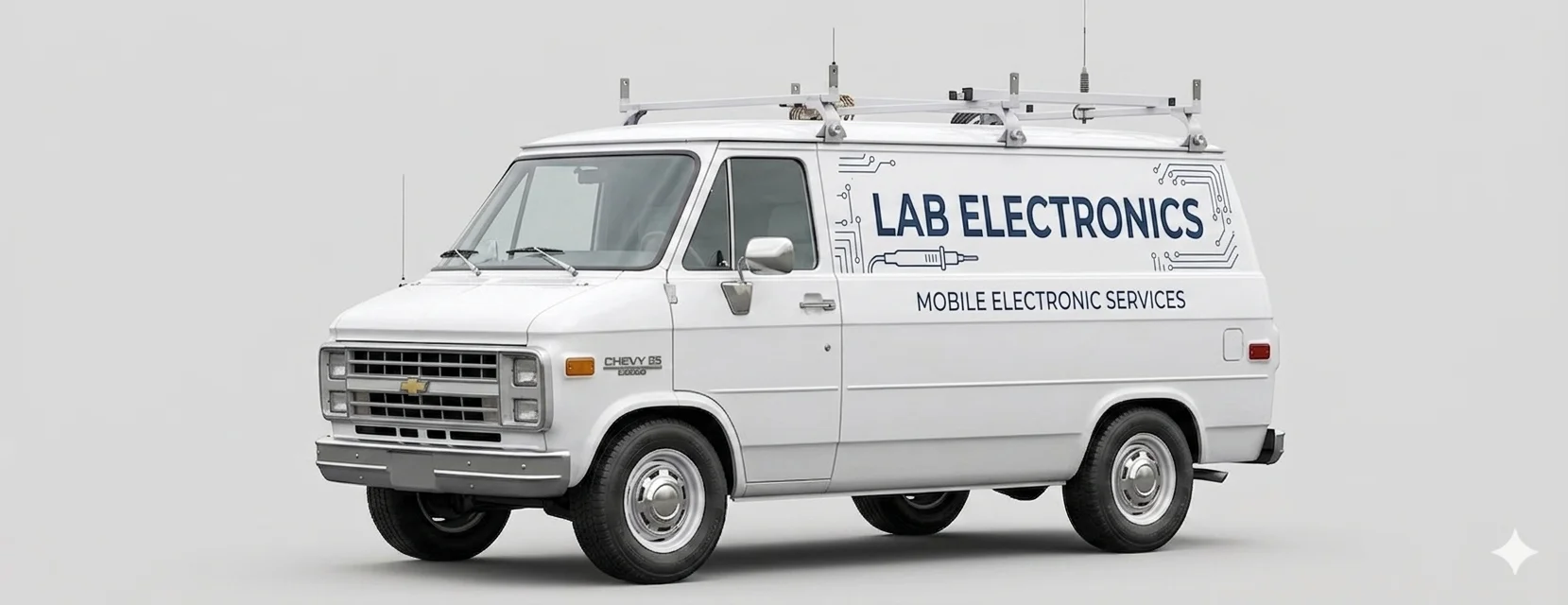 LAB ELECTRONICS van with full side branding visible.